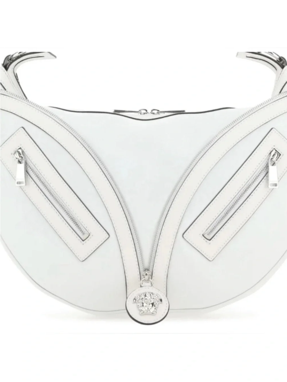Versace Optical White Calfskin Crescent Hobo Shoulder Bag Silver Hardware